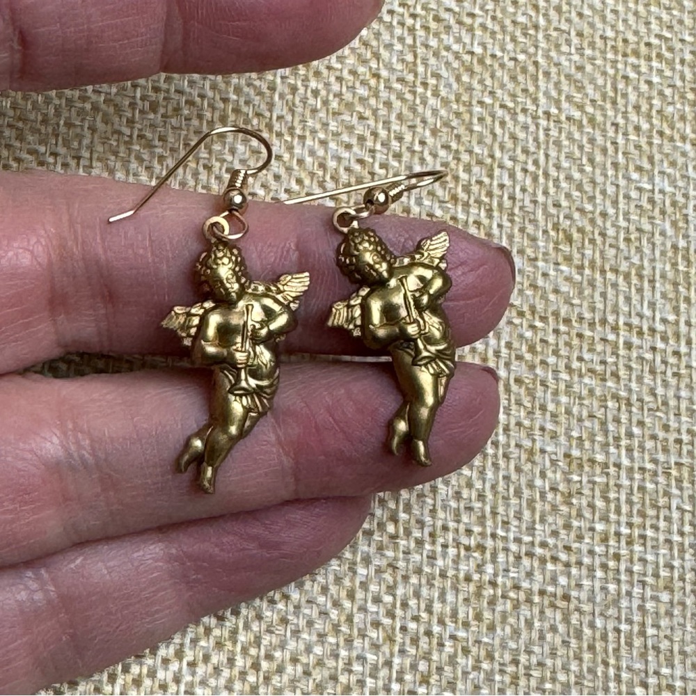 Brass Cherub Dangle Earrings